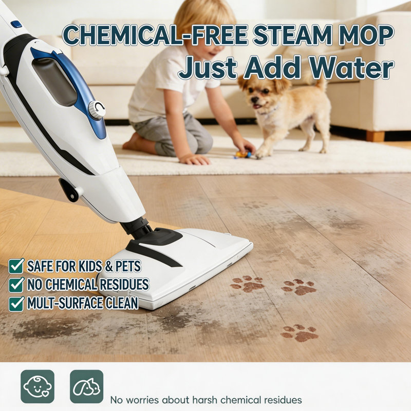 10-in-1  Steam Mop & Detachable Handheld Steamer with 1550W Fast Heat,Pet Scrubbing， Includes Multi-Purpose Tools, Washable/Disposable Microfiber Pads for Hard Floors, Tile, Grout, Walls, Carpet，kitchen，blue