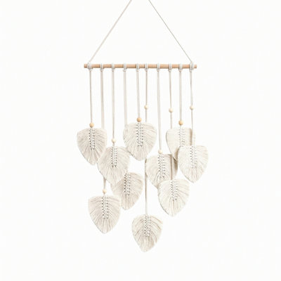 Wall Hanging Decor Leaves Tapestry, Boho Wall Decor Woven Feather Handmade Yarn Tassels Leaf Macrame Wall Art Decorations