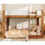 Grand lit superposé bas, lit superposé convertible en bois avec échelle réversible et garde-corps, noyer et blanc-220290405