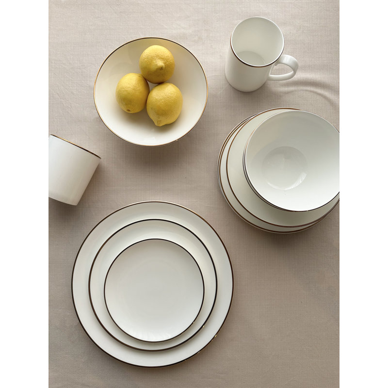 White Ceramic Round Mug Set with Gold Embellishment, 2 Piece