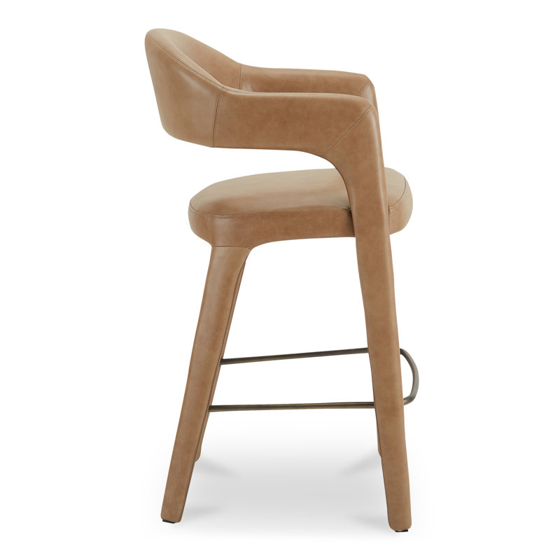Martens Upholstered Stool, Bar Stool (30.3" Seat Height), Brown Genuine Leather