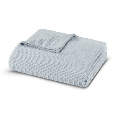100% Cotton Double Pique Blanket, Ice Blue, 90 x 102 | Gentle Wash, Tumble Dry Low, Iron Low | Soft, Durable, Perfect for Cozying Up on Cold Nights or Adding a Touch of Elegance to Your Bedroom Decor