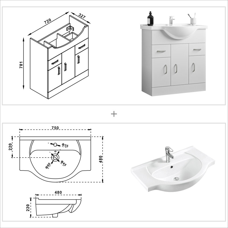 Alizandra 725mm Single Bathroom Vanity with Drop In Ceramic Basin