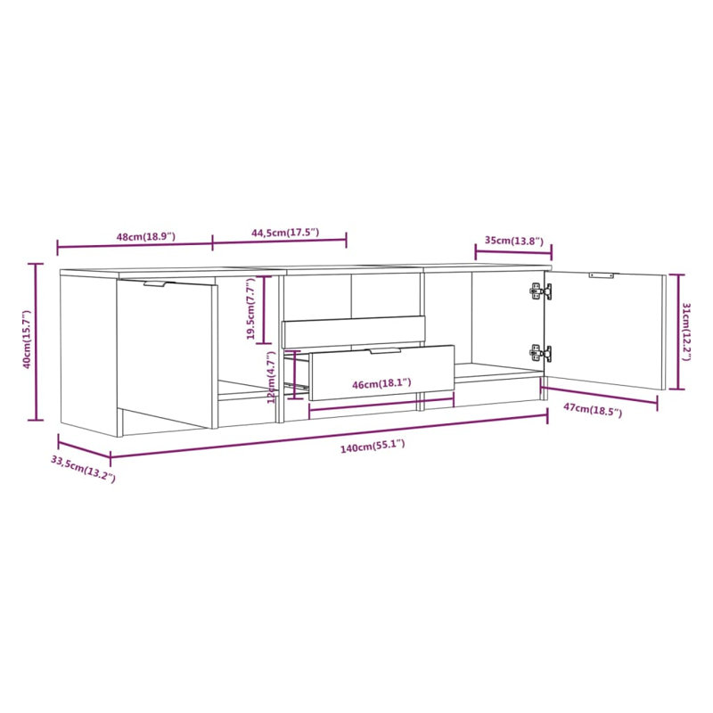 Jeeva TV Cabinet 140x35x40 cm Engineered Wood, Grey Sonoma