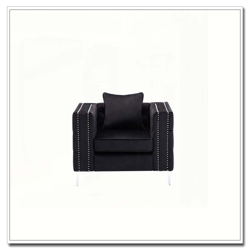 Lorreto 40" Black Velvet Chair, Black