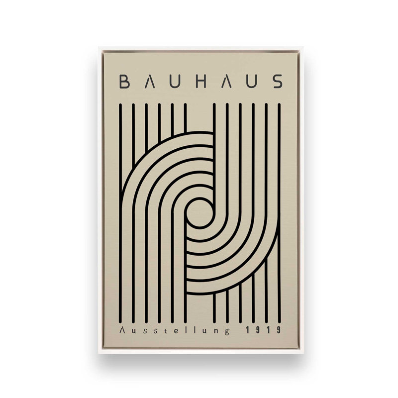 Impression sur toile monochrome Bauhaus Curves, H 18,75 po x l 12,75 po x P 1,75 po, Cadre flottant blanc opaque