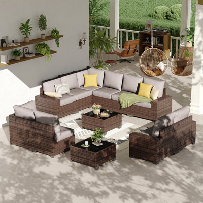 10 - Person Rattan Outdoor Conversation Sets With Cushions