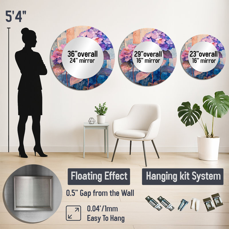 Abstract Floral Collage Of Hydrangea I - Traditional Wall Mirror Art - Printed On Metal, 23" x 23"