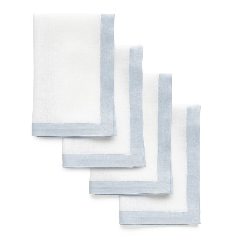 Classic - 100% Pure Linen Dinner Napkins, Chambray Blue/White