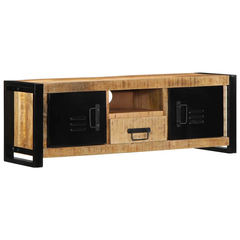  TV Cabinet Solid Rough Wood Mango, 35cm H x 100cm L x 30cm W, Natural