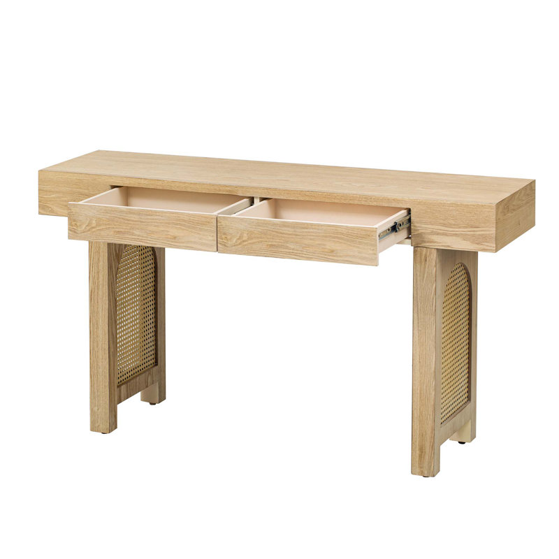 Stylish Rustic Narrow Console Table With Storage Drawers, Natural