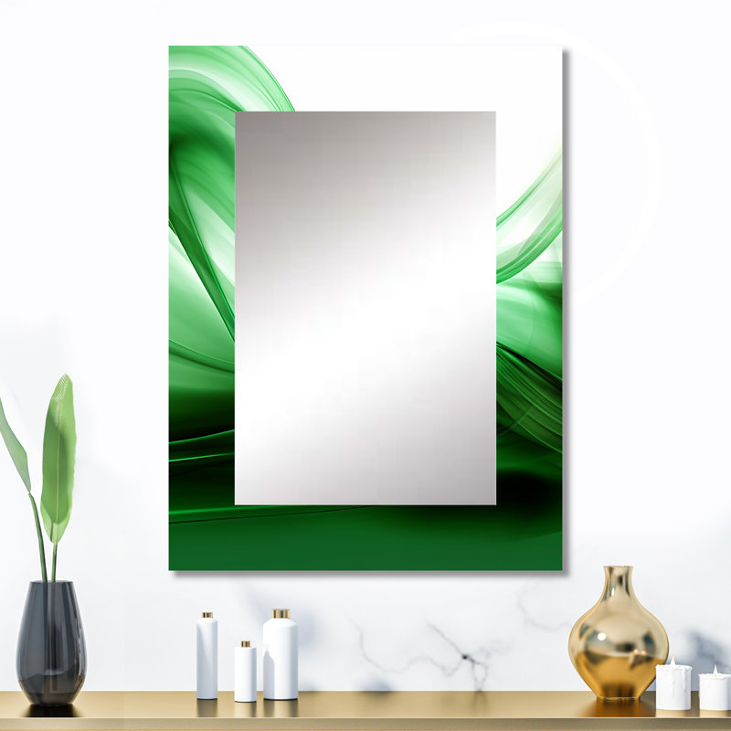 Vert et blanc Fractal Waves II - miroir décoratif fractal, miroir mural moderne, impression d'art en métal, 40 po x 30 po