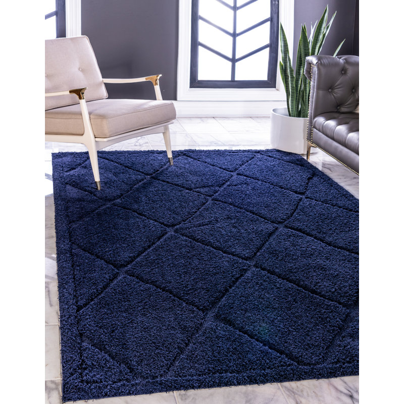 Tapis bleu marine à poils longs Cand, Rectangle 4 pi 1 po x 6 pi 1 po