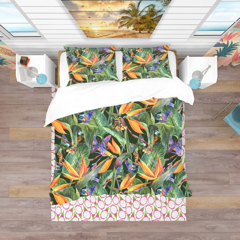 Twin Tropical Floral Microfiber Polyester Duvet Cover Set