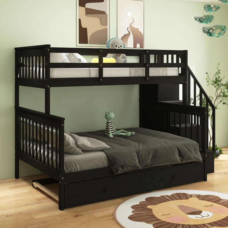 Twin-Over-Full Bunk Bed With Twin Size Trundle, Black