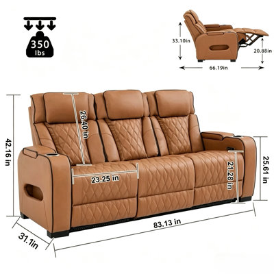 Canas 83.3" W Faux Leather Power Reclining Sofa