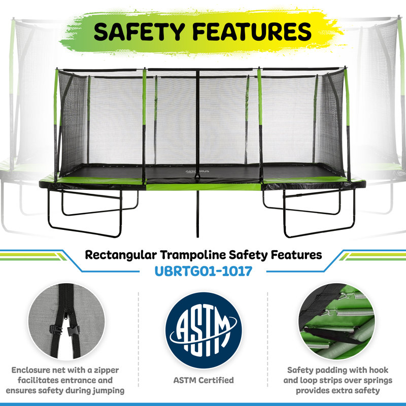 Machrus Upper Bounce - Mega 10' X 17' Gymnastics Style, Rectangular Trampoline - Green/Black