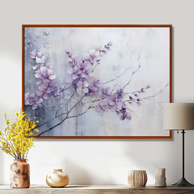 Art mural violet pour le salon, H 12 po x l 20 po x P 1 po, Cadre flottant brun