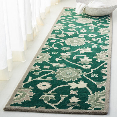 Lauren Ralph Lauren Hand Tufted Wool/Cotton Floral Rug in Dark Green/Ivory