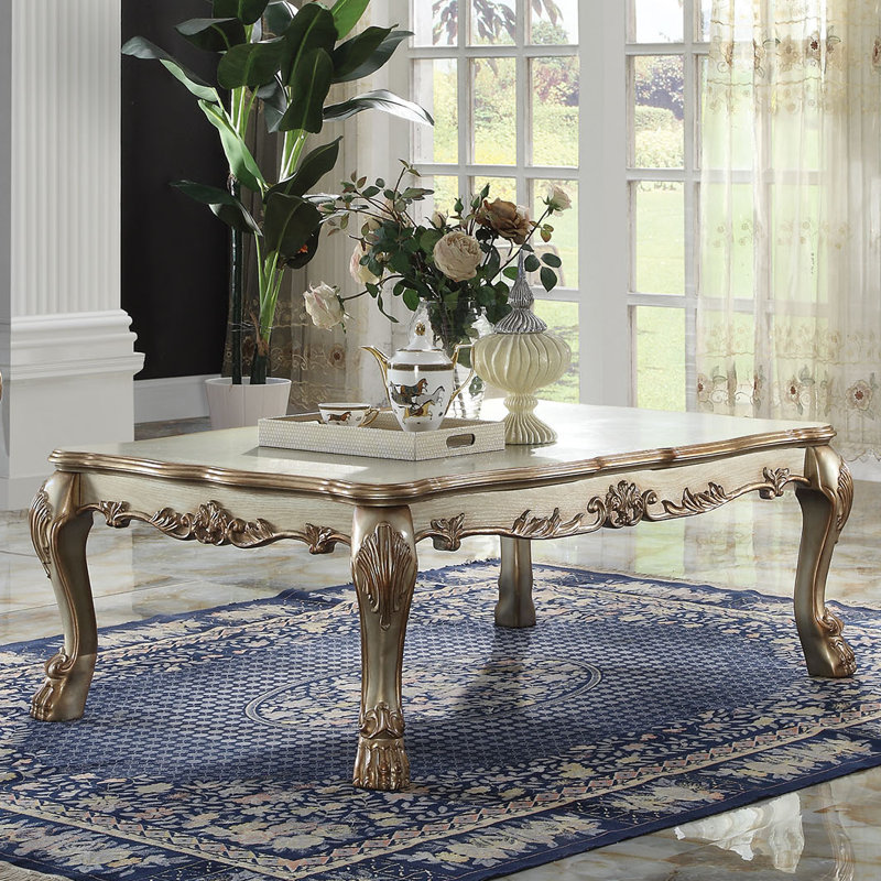 Dresden Gold Patina Rectangular Wood Coffee Table with Storage