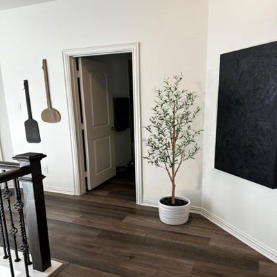 Aveyas 6Ft Artificial Olive Tree For Home Decor, 6 Feet Faux Plant Fake Skinny Silk Trees With Black Olivo For Indoor Outdoor House Living Room Office (6 Ft Tall)