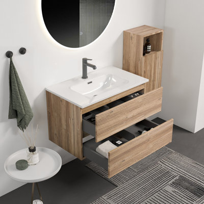 Meuble-lavabo mural en chêne brut Gloria