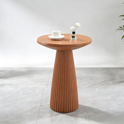 Light Coffee Ribbed Base Round Side Table, Magnesium Oxide Contemporary Accent End Table for Bedroom Entryway