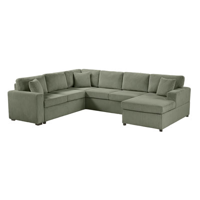 Spacious U-shaped Green Corduroy Sectionals For Modern Family Living