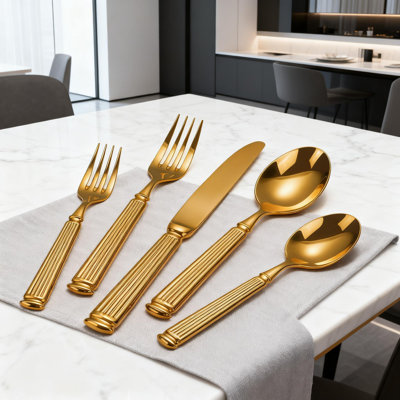 Ensemble de couverts en acier inoxydable 40 pièces pour 8, 18/10 couverts avec poignée en marbre, allant au lave-vaisselle, idéal pour les cadeaux de mariage et pour un usage quotidien