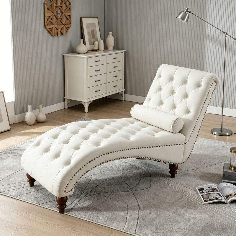 Fauteuil inclinable en velours capitonné, Beige