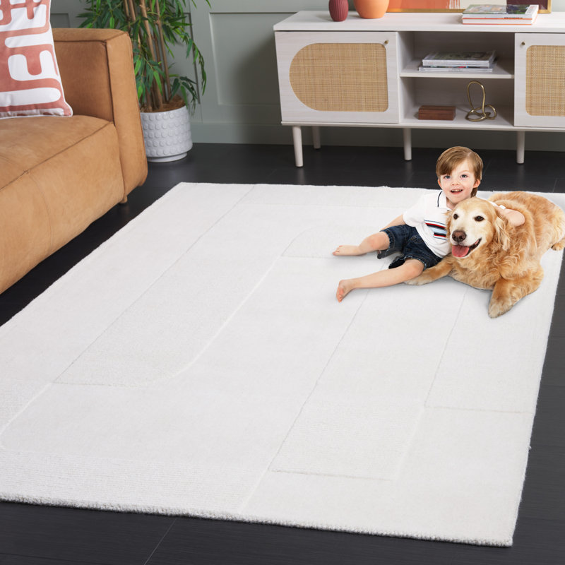 Kyrie Solid Color Hand Loomed Wool/Cotton Area Rug in Ivory, Rectangle 5' x 8'