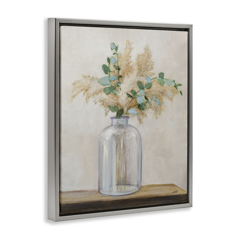 «Eucalyptus Herb Vase», encadrée par Julia Purinton, H 31 po x l 25 po, Cadre flottant gris lustré