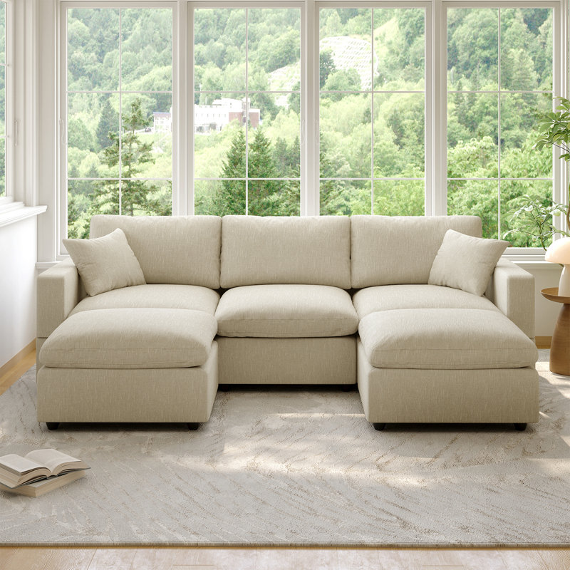 Cloud Couch Modular Sectional Sofa, Deep Seat Convertible Modular Couches For Living Room, Modern Comfy Down Filled Soft Cloud Sectional Sofa With Movable Ottoman