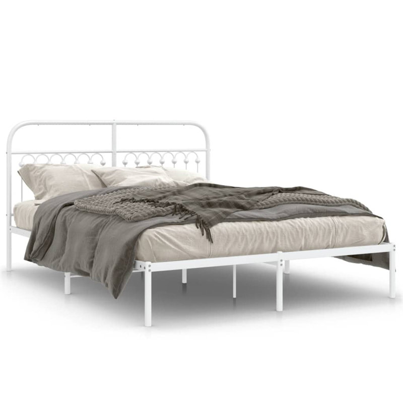 August Grove® Metal Bed Frame With Headboard, Queen, White