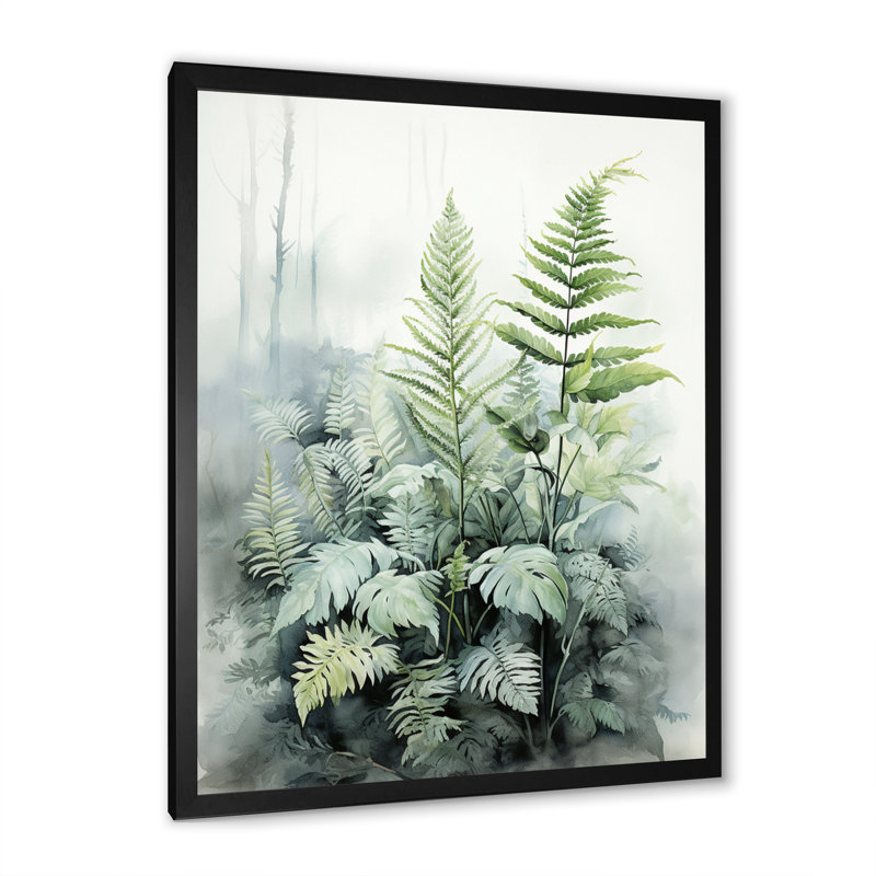 Zacaria Minimal Ferns Emerald Reverie I sur toile, H 20 po x l 12 po x P 1 po, Cadre photo noir