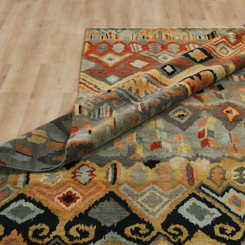 Artisan Hand Knotted Wool Southwestern Area Rug in Steel Blue; Earth; Ivory; Rust, Runner 2'6" x 8'