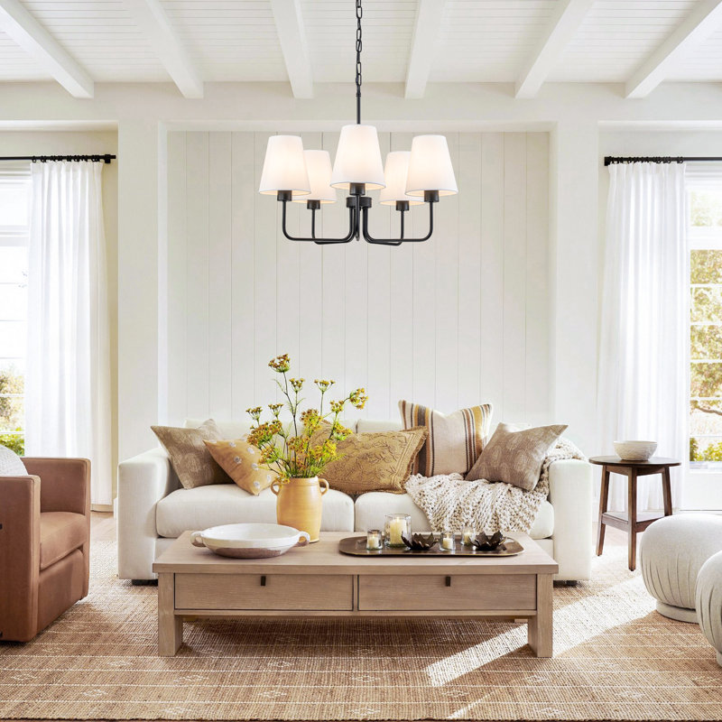 5-light Transitional Chandelier With Fabric Shades