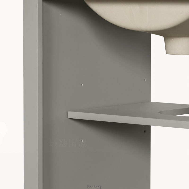 Meuble-lavabo de 50 cm avec lavabo en céramique, porte à fermeture amortie, tablette réglable en forme de U, tiroir compartimenté et tablette de porte.