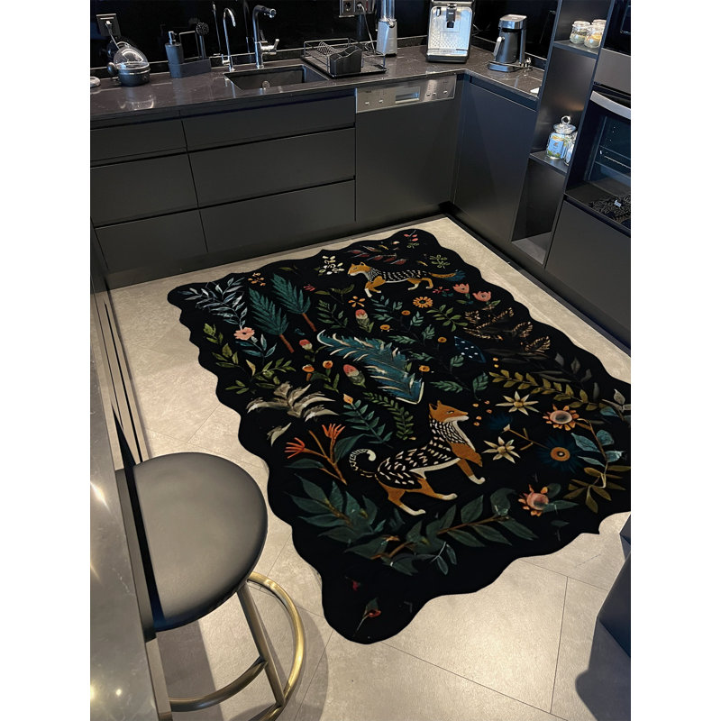 Tapis décoratif moderne à motif floral à motif floral tigré noir Shape Collection