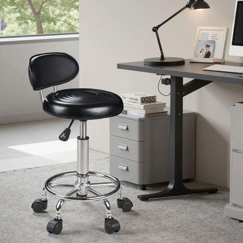 Tabouret pivotant rond en cuir noir Pu, Noir