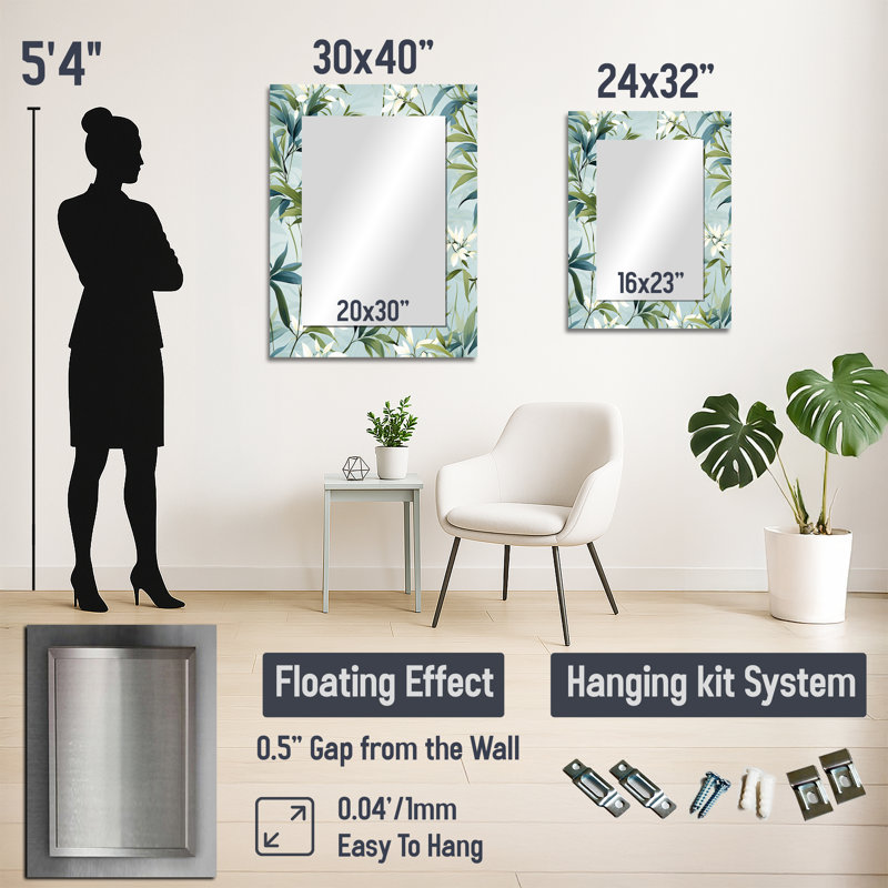 Ahnaleigh Bamboo Tranquility Tropical Pattern - tropical  Large Wall Mirror, Tropical Decorative Mirror, Printed Metal Art