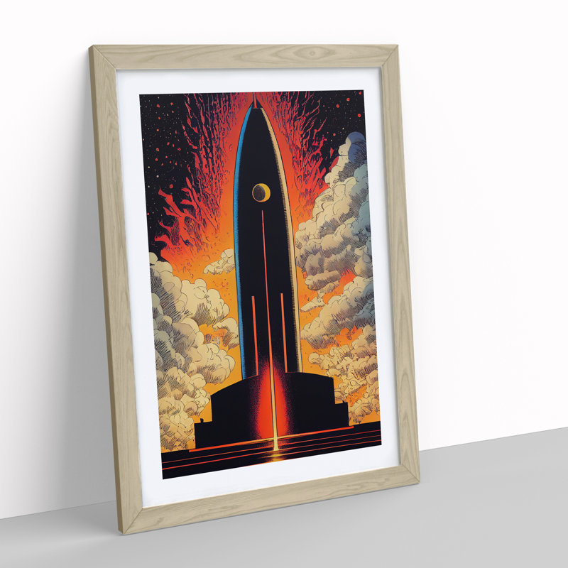 The Captivating Spaceship Rocket - Single Picture Frame Print, 34cm H x 25cm W x 2cm D, Oak Framed