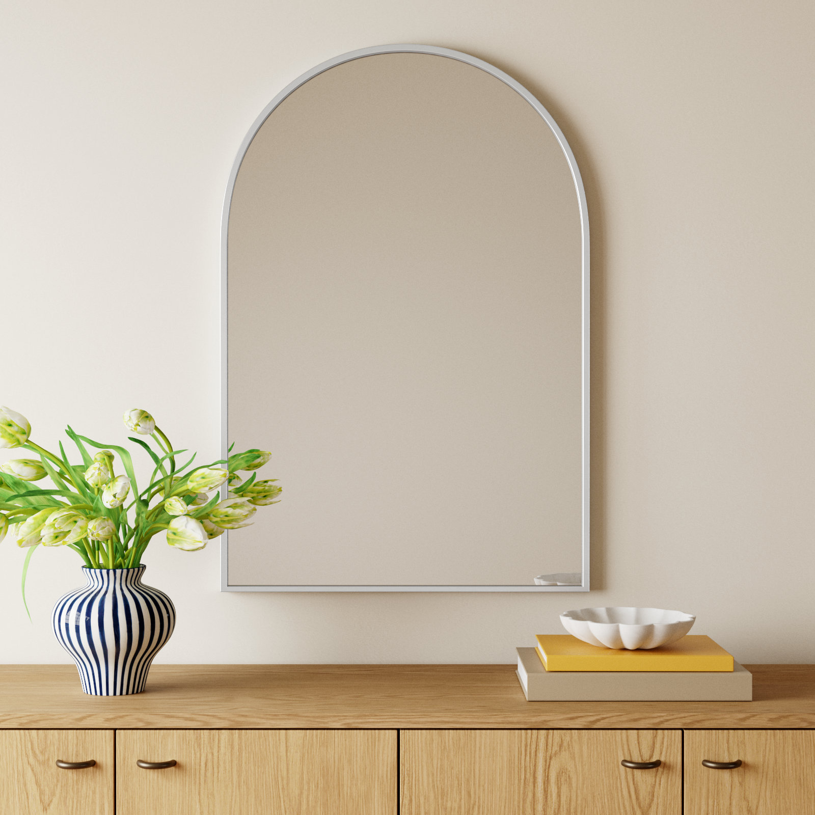 Sabine Metal Arch Wall Mirror, Silver, 40" x 27"