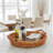 Handwoven Willow Round Ottoman Tray with Wooden Base and Handles, 20"-960474934