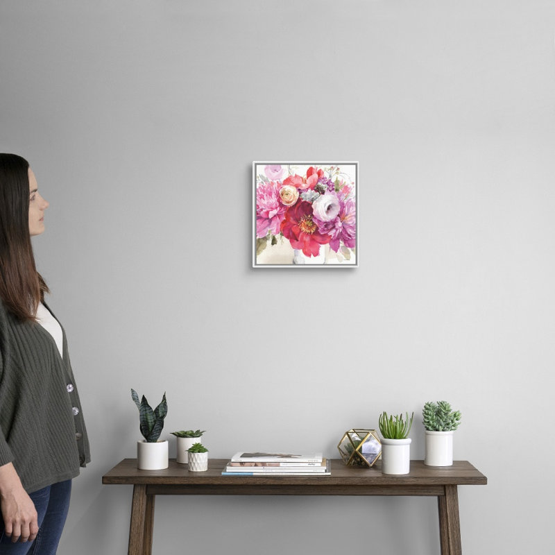 Visiblement rose 01 carré par Lisa Audit - reproduction d'art, Toile blanche encadrée, H 14 po x l 14 po x P 1,75 po