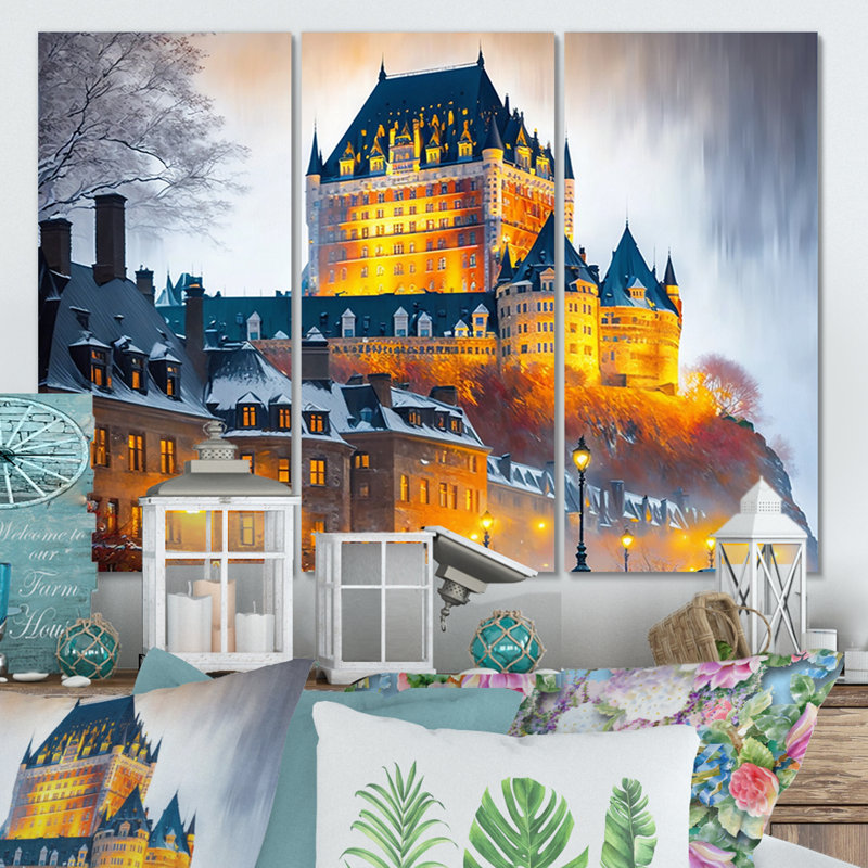 «Chateau Frontenac In Winter V», reproduction sur toile 3 pièces, H 28 po x l 36 po x P 1 po, Toile tendue