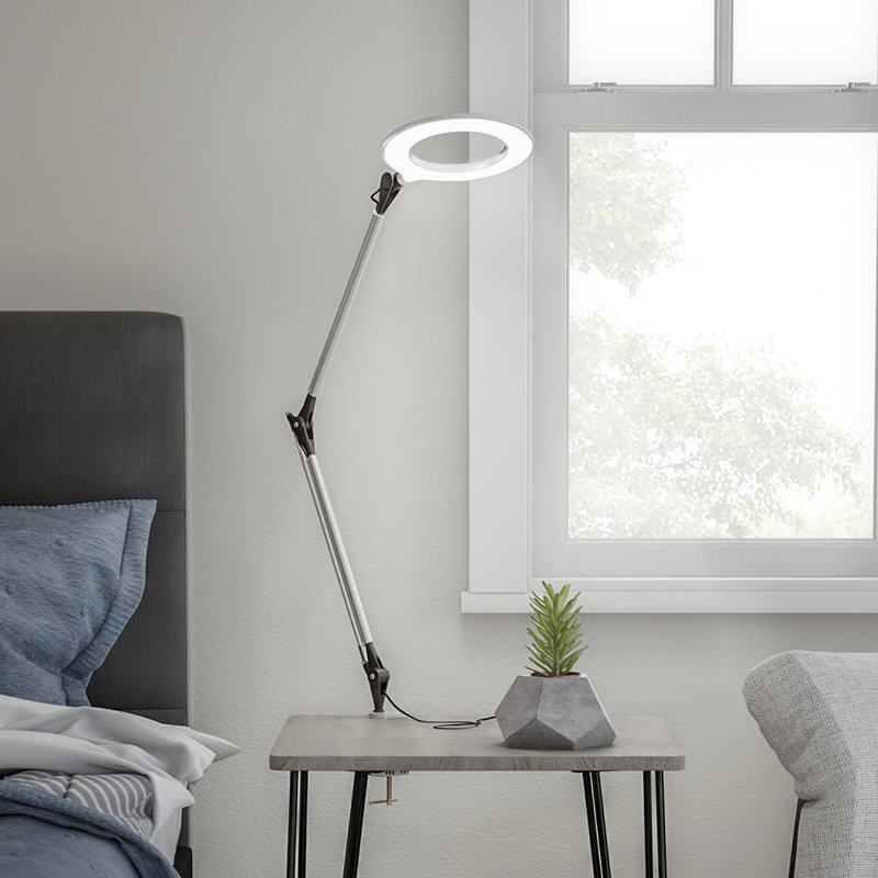Dezerae 17.5" Silver Desk Lamp, LED Desk Lamp - Swing Arm Architect Lamp with Clamp - Adjustable Natural Sun Lighting for Home Office, Bedroom, or Dorm Room