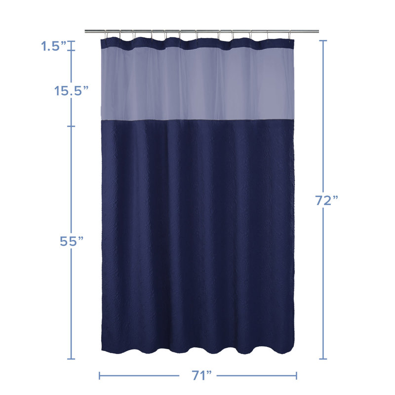 Rideau de douche à motif floral Preslynn avec crochets inclus et doublure incluse, Bleu marine