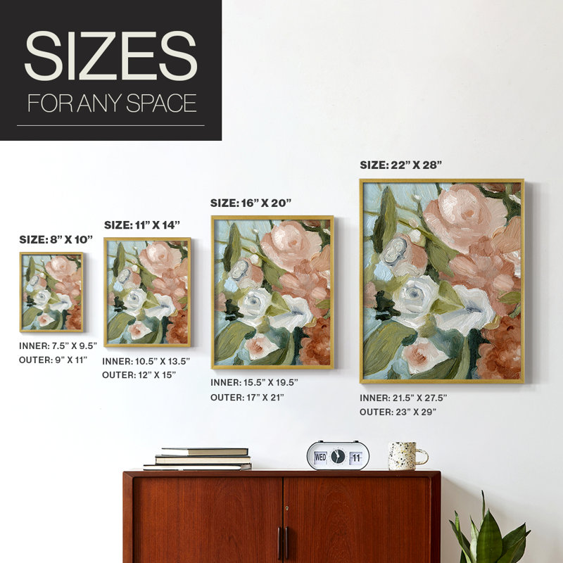Bouquet Scatter II, reproduction encadrée - bois massif, Or, H 10 po x l 8 po