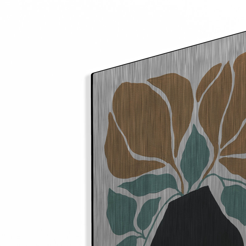 «Boho Golden Flowers In Vase 1» par Yvette St. Amant, art mural en métal, H 24 po x l 16 po